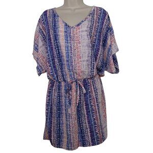 Bibi Stripe Multicolor Short Sleeve V-Neck Romper Women Size M Tie Waist Keyhole